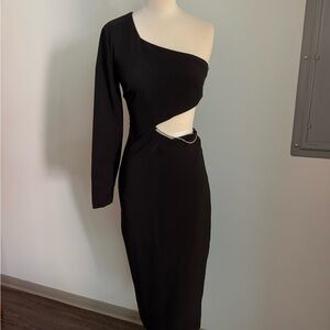 Zara Black One-Shoulder Cut-Out Dress